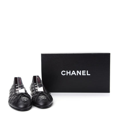 Chanel Aged Calfskin Quilted Cap Toe Ballerina Flats 35.5 Black 10 of 10
