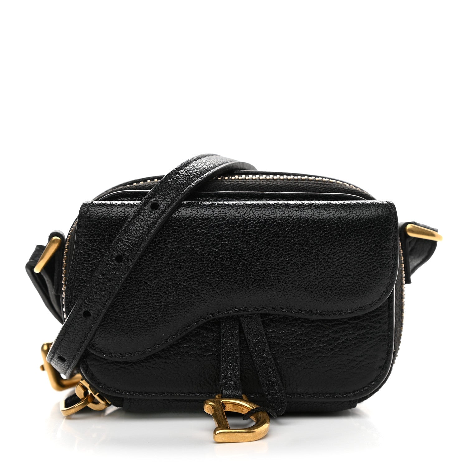 Christian Dior Goatskin Mini Saddle Shoulder Strap Pouch Black 1 of 8