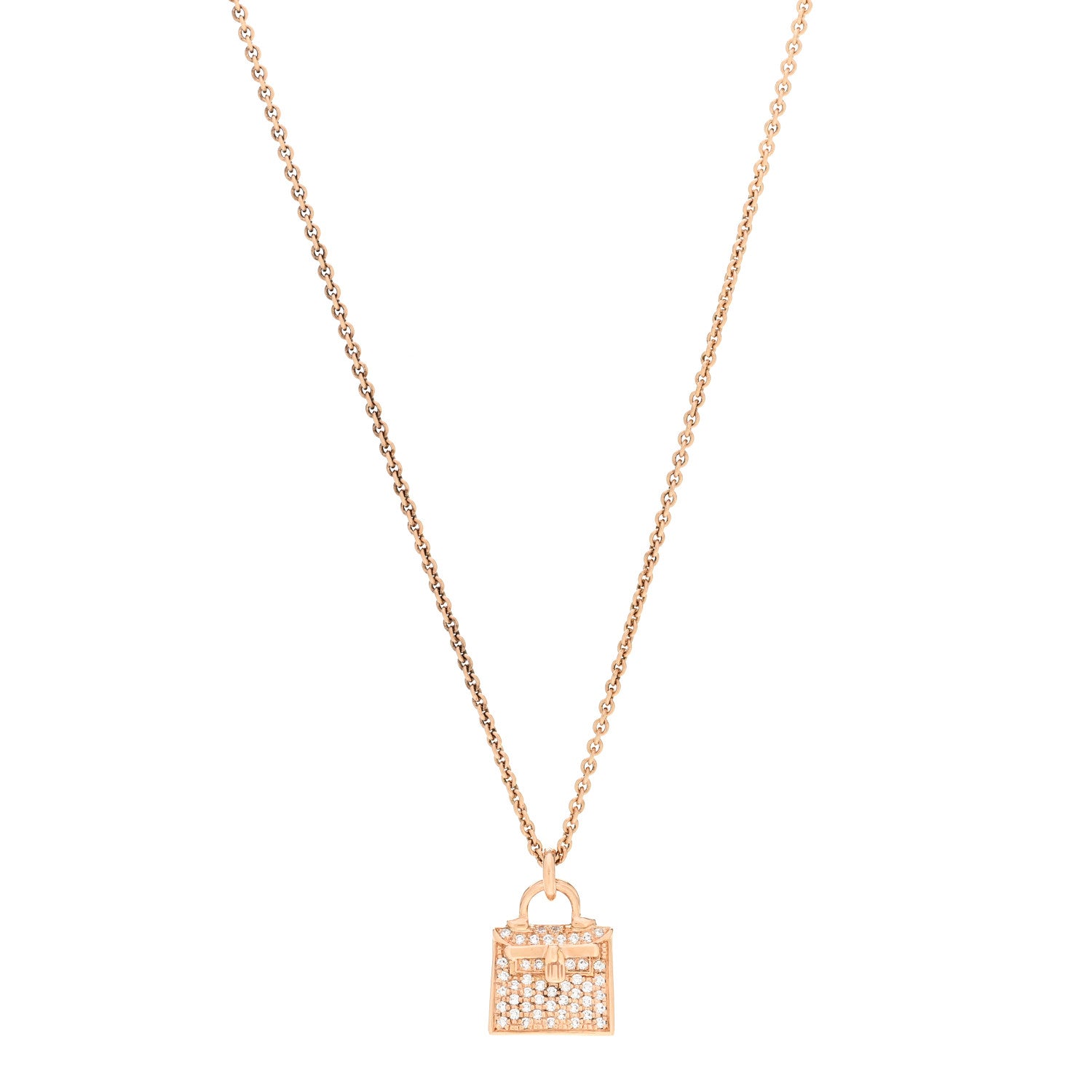 Hermes 18K Rose Gold Diamond Kelly Amulette Pendant Necklace 1 of 6