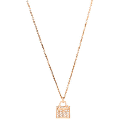 Hermes 18K Rose Gold Diamond Kelly Amulette Pendant Necklace 1 of 6