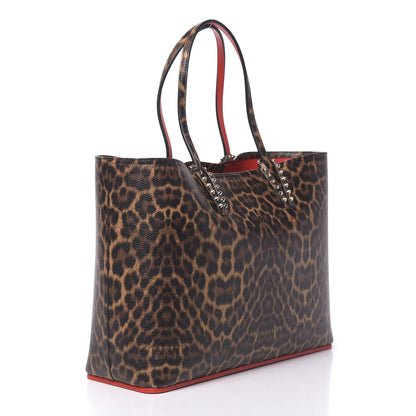 Christian Louboutin Calfskin Leopard Print Spikes East West Cabata Tote Brown 3 of 11