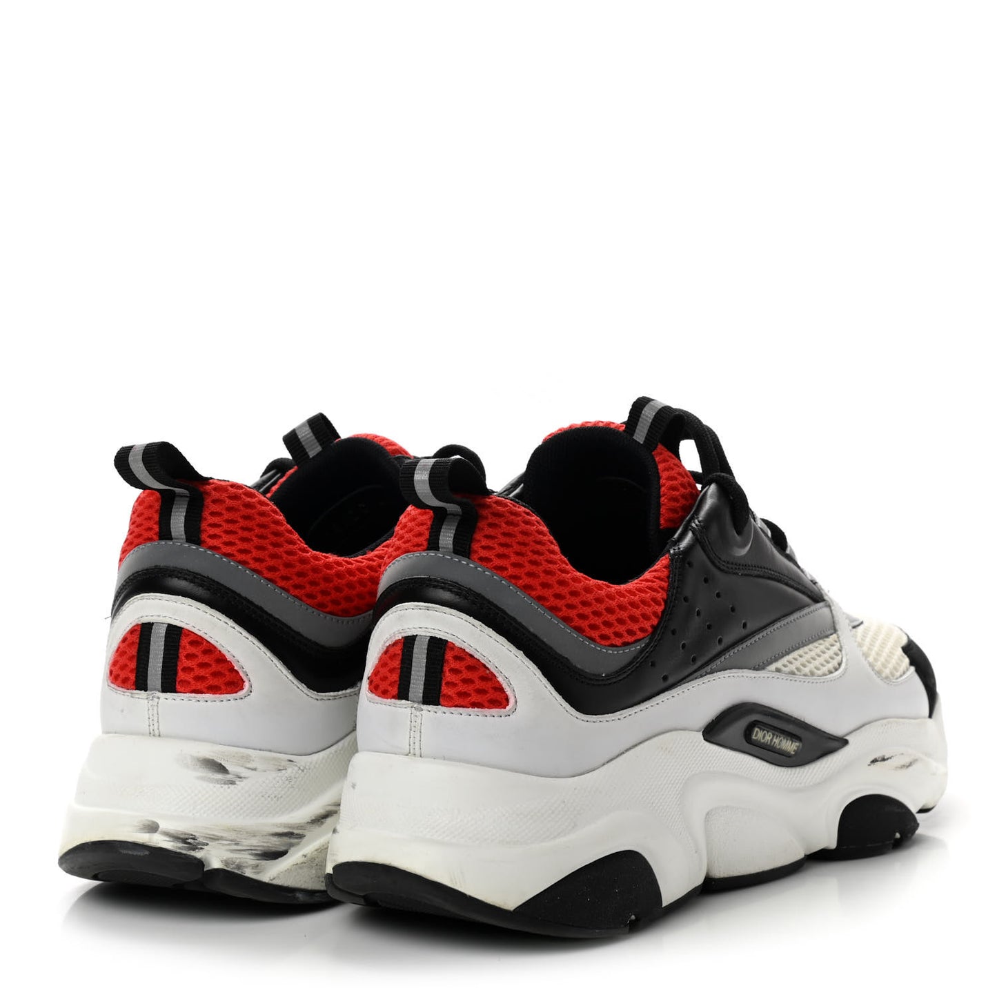 Technical Mesh Calfskin Mens B22 Sneakers 41 Black White Red