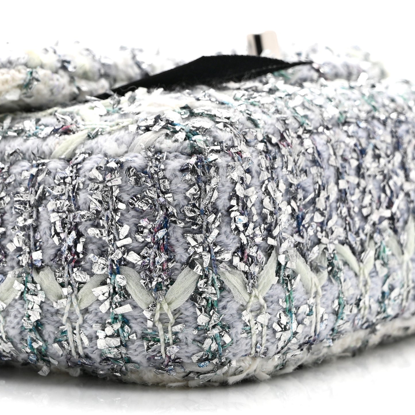 Glittered Tweed Quilted Mini Rectangular Flap Light Blue