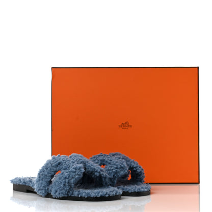 Hermes Woolskin Oran Sandals 35 Bleu 8 of 8
