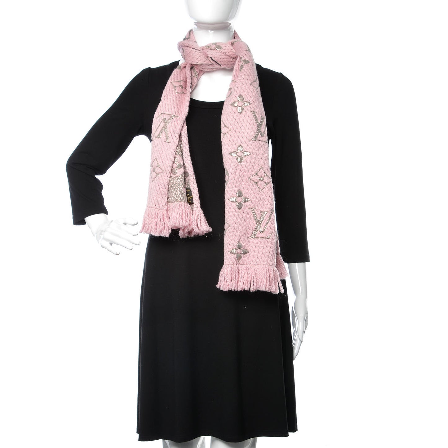 Wool Silk Logomania Shine Scarf Pink