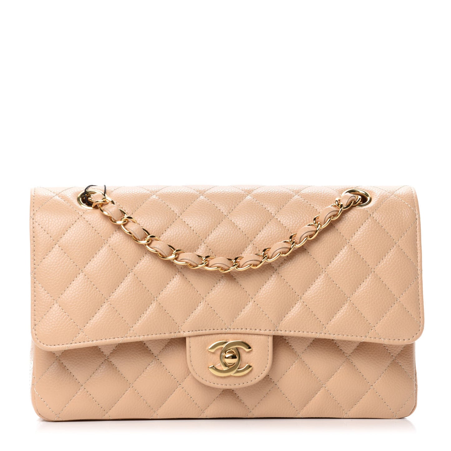 Caviar Quilted Medium Double Flap Beige