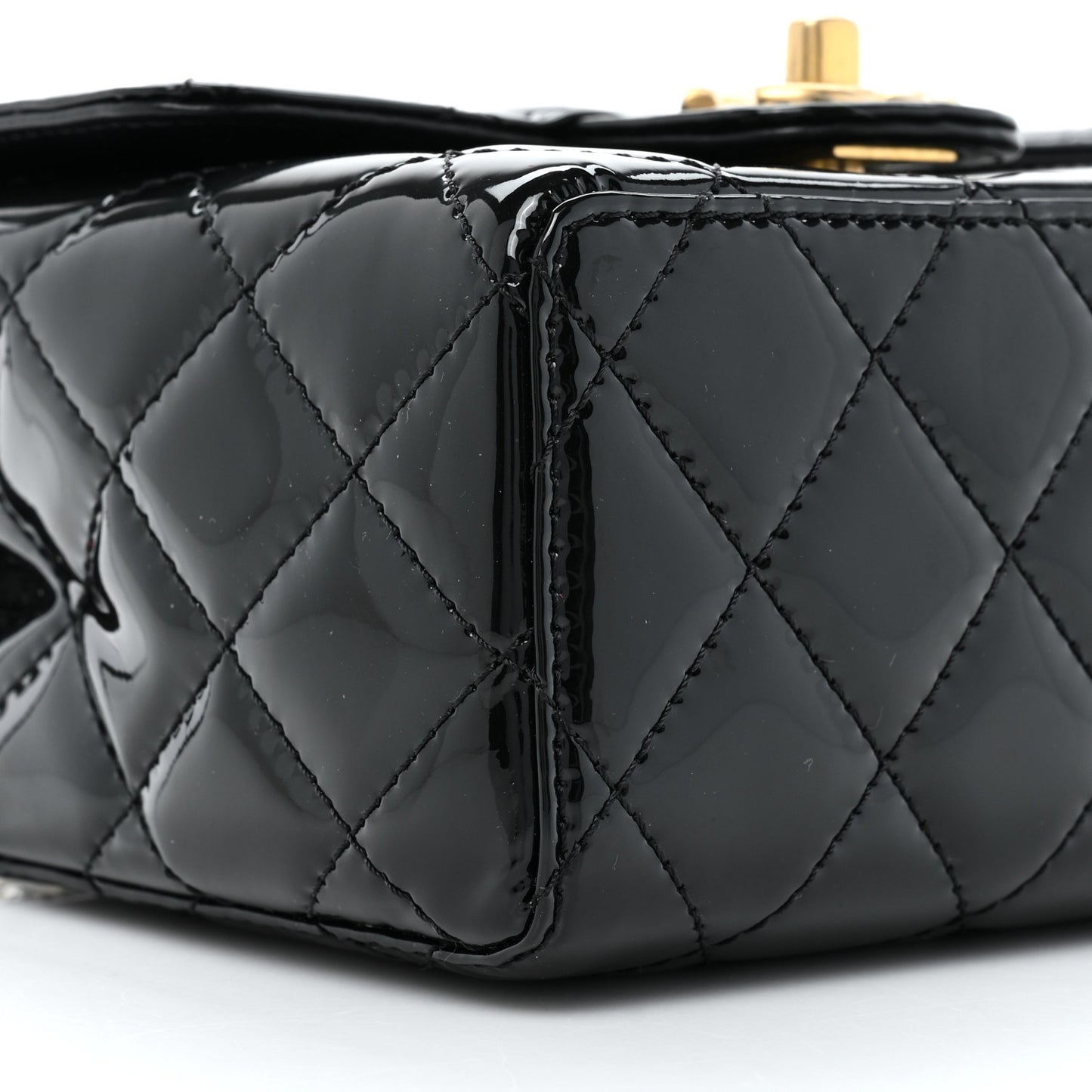 Patent Calfskin Quilted Mini Square Flap Black