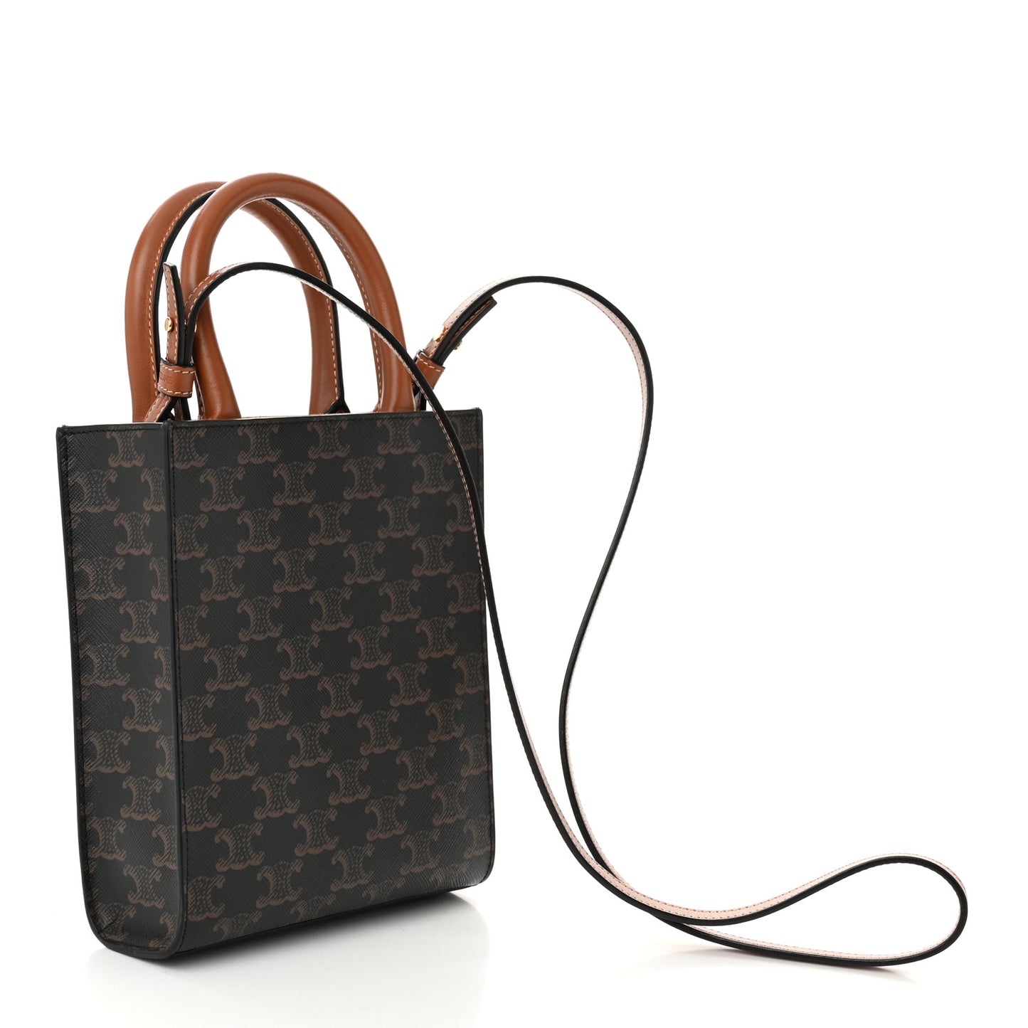Triomphe Canvas Calfskin Mini Vertical Cabas Tan