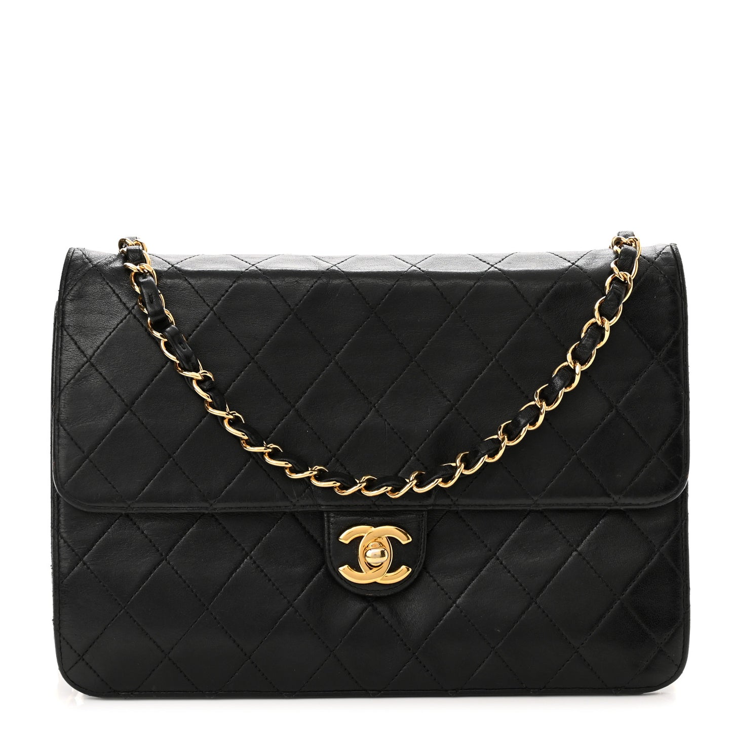 Lambskin Quilted Medium Single Flap Black