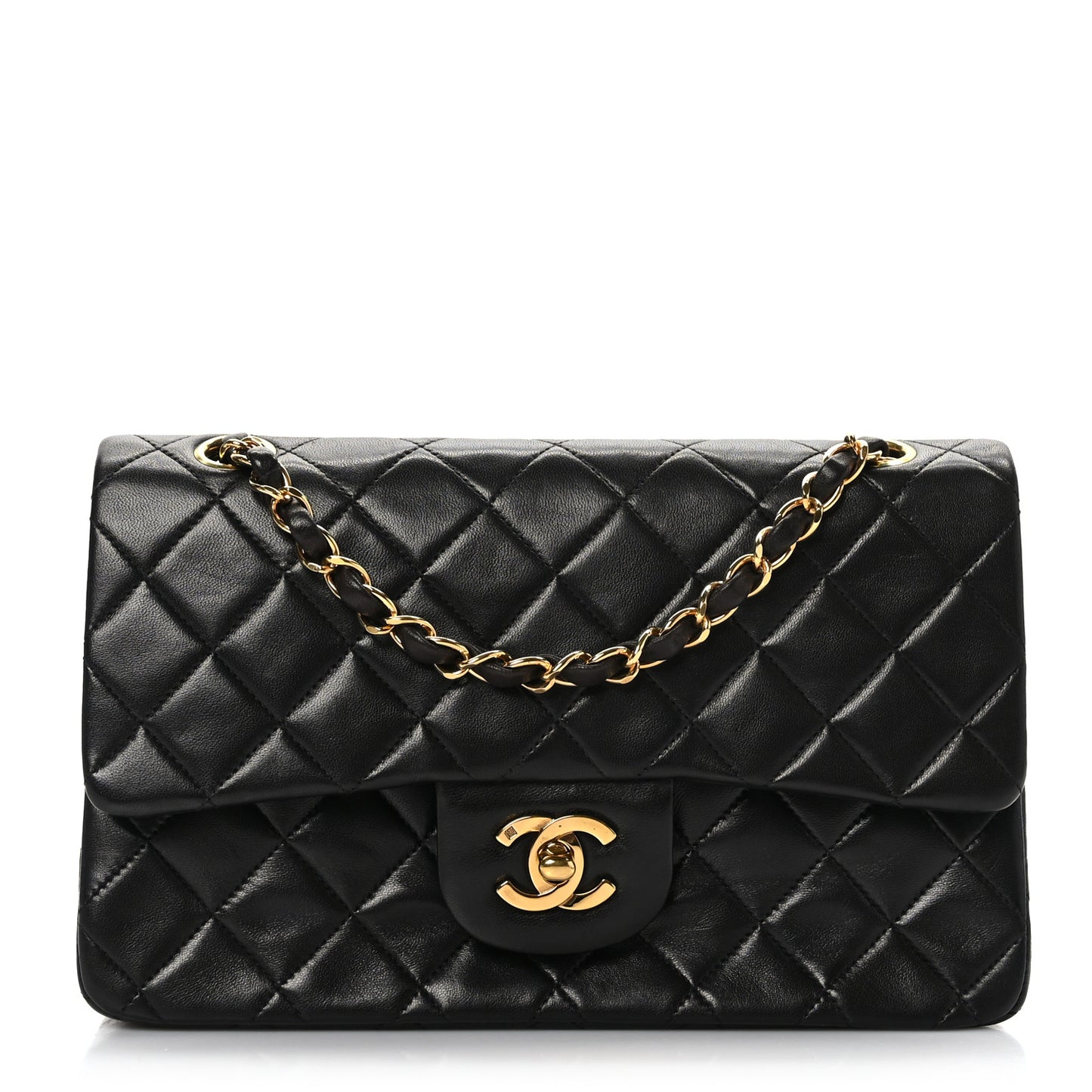 Lambskin Quilted Small Double Flap Black