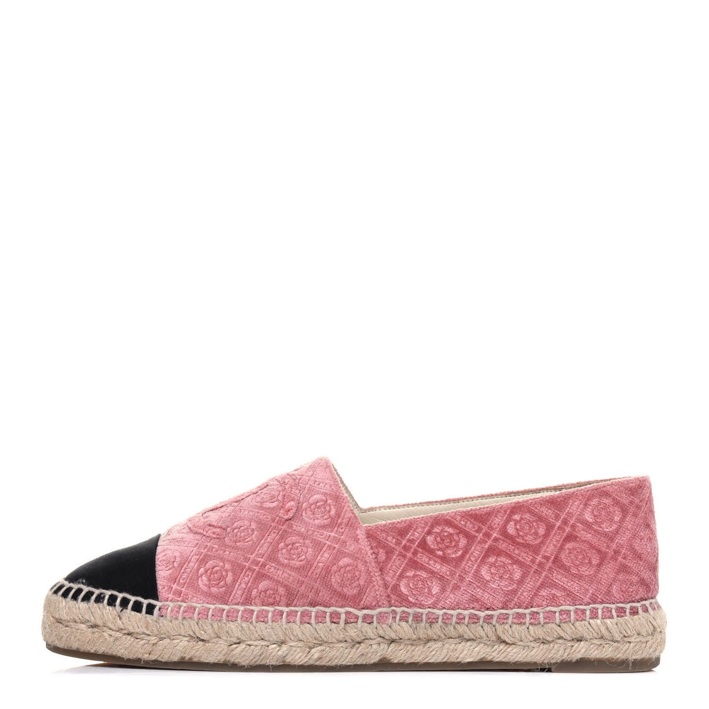 Velvet Grosgrain Quilted Camellia CC Espadrilles 40 Pink Black