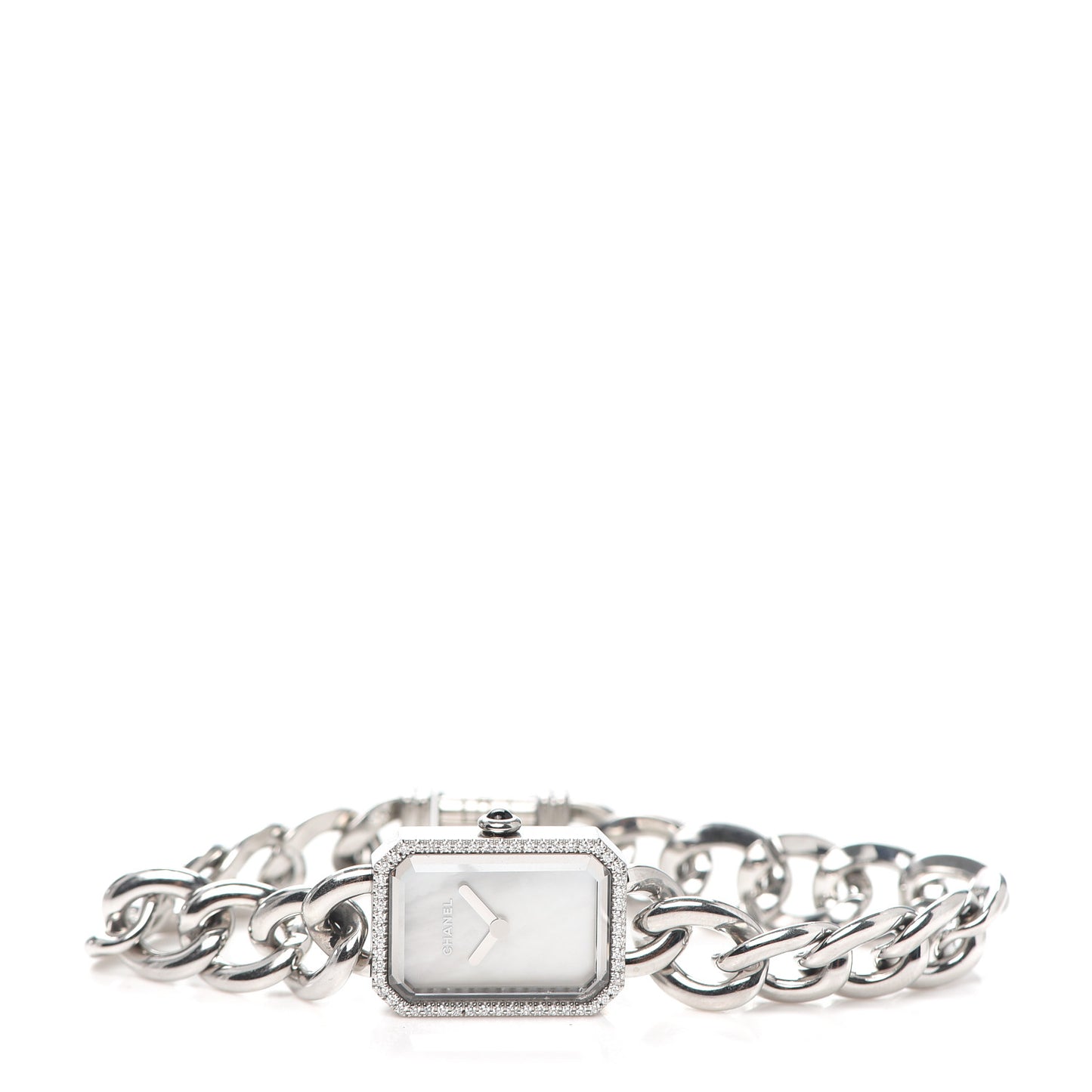 Stainless Steel Diamond Bezel Mother of Pearl 16mm Chain Premiere Quartz Watch