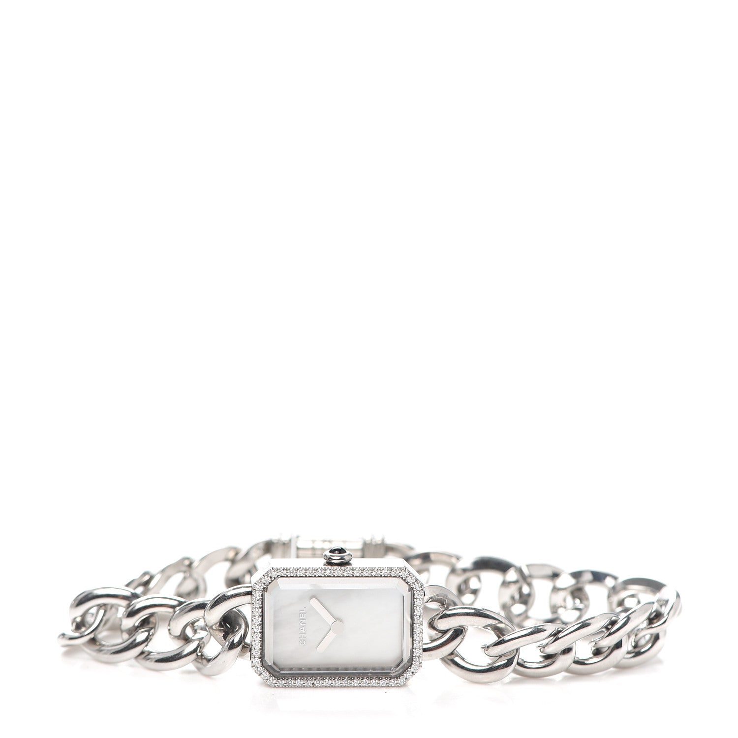 Chanel Stainless Steel Diamond Bezel Mother of Pearl 16mm Chain Premiere Quartz Watch 2 of 5