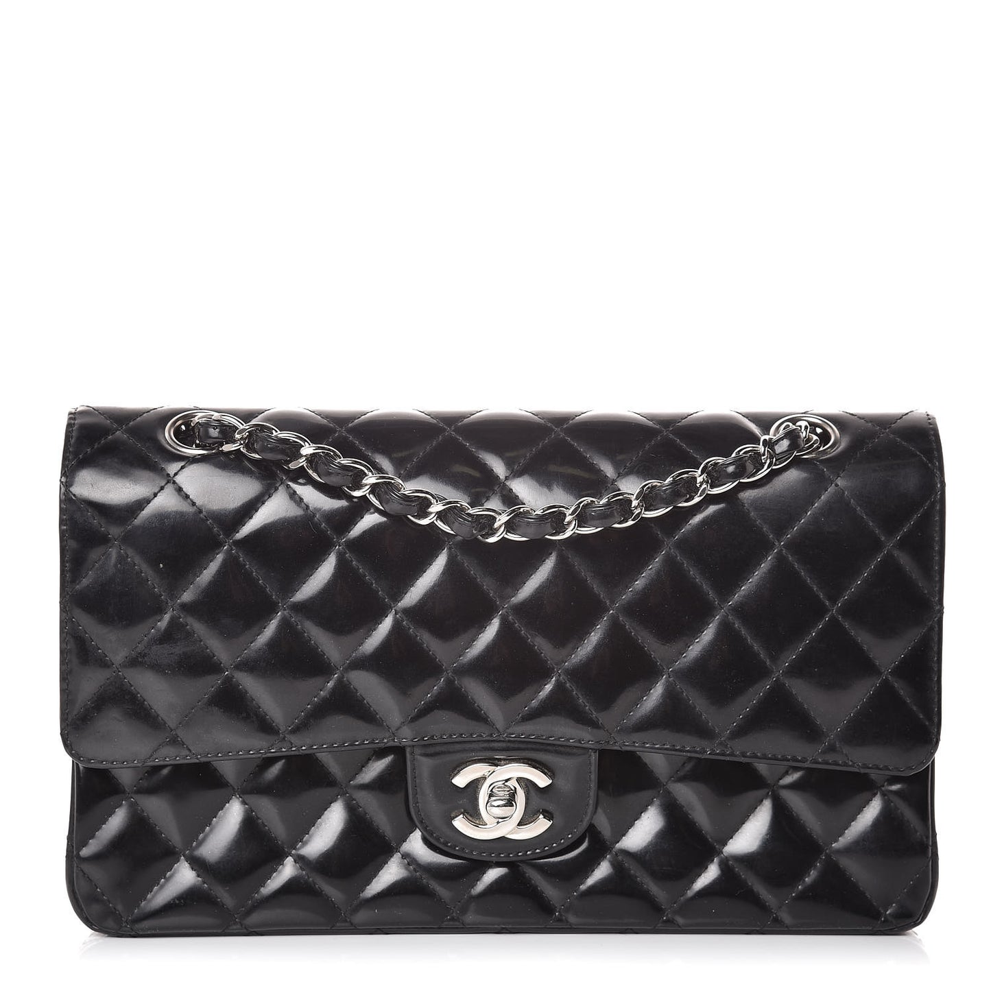 Patent Quilted Medium Double Flap Black