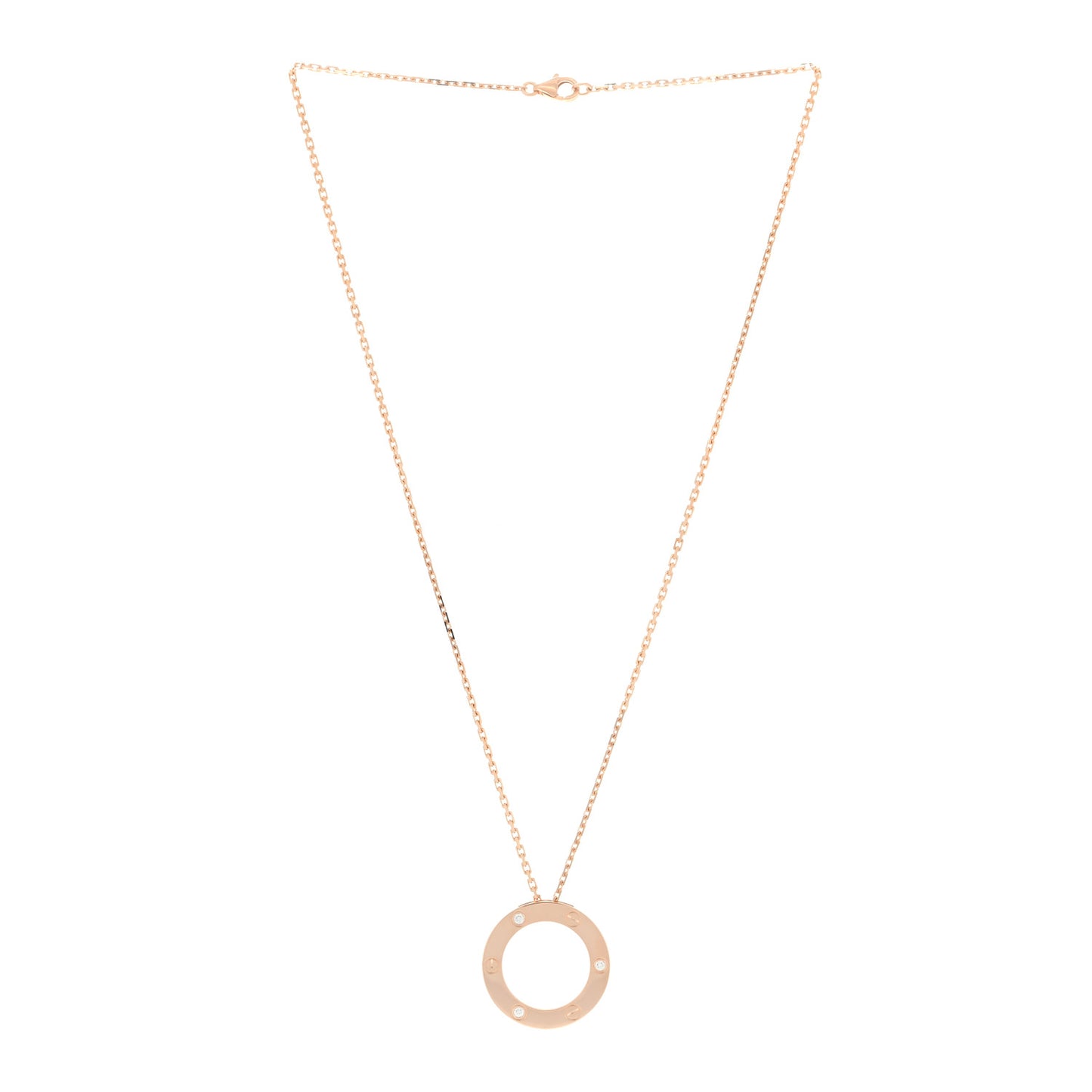 18K Pink Gold 3 Diamonds LOVE Pendant Necklace
