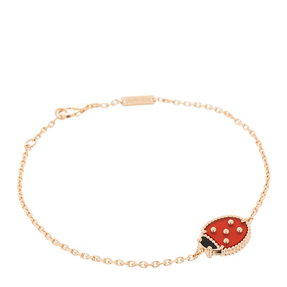 Van Cleef & Arpels 18K Rose Gold Carnelian Onyx Lucky Spring Closed Wing Ladybug Bracelet 1 of 6