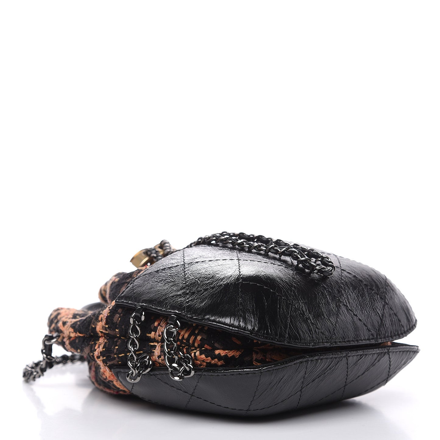 Tweed Calfskin Quilted Small Gabrielle Bucket Black Brown Orange