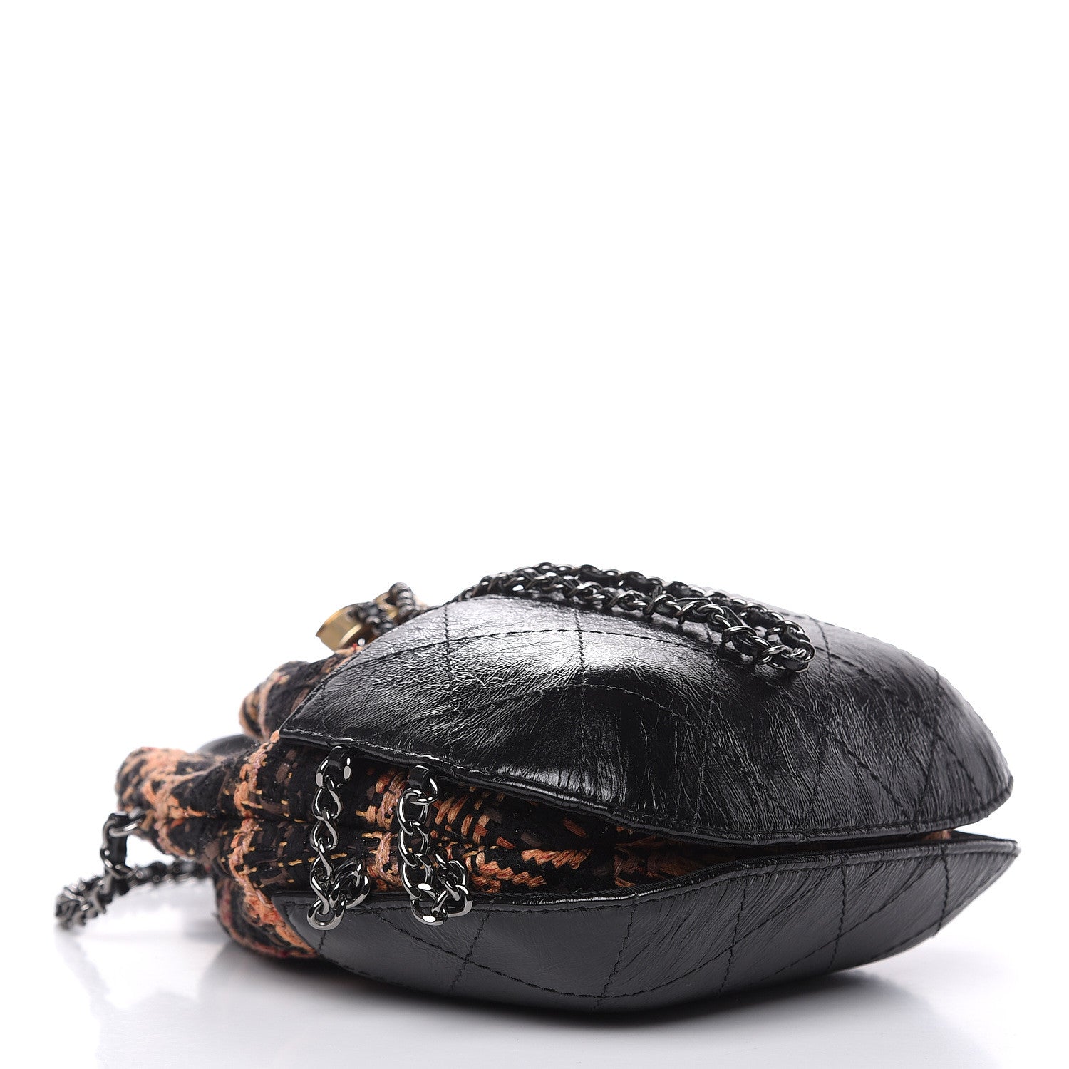 Chanel Tweed Calfskin Quilted Small Gabrielle Bucket Black Brown Orange 4 of 9