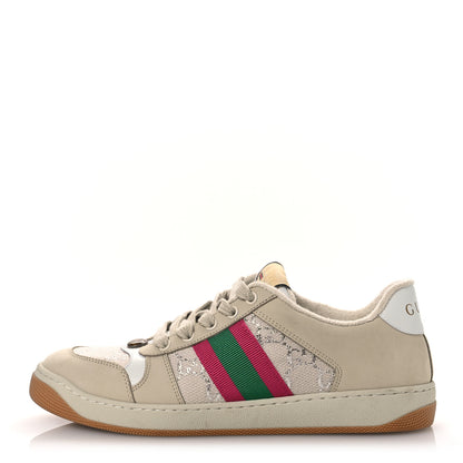 Gucci Calfskin Lame GG Monogram Web Womens Screener Sneakers 40 Gardenia Silver Dusty Milk White 1 of 14
