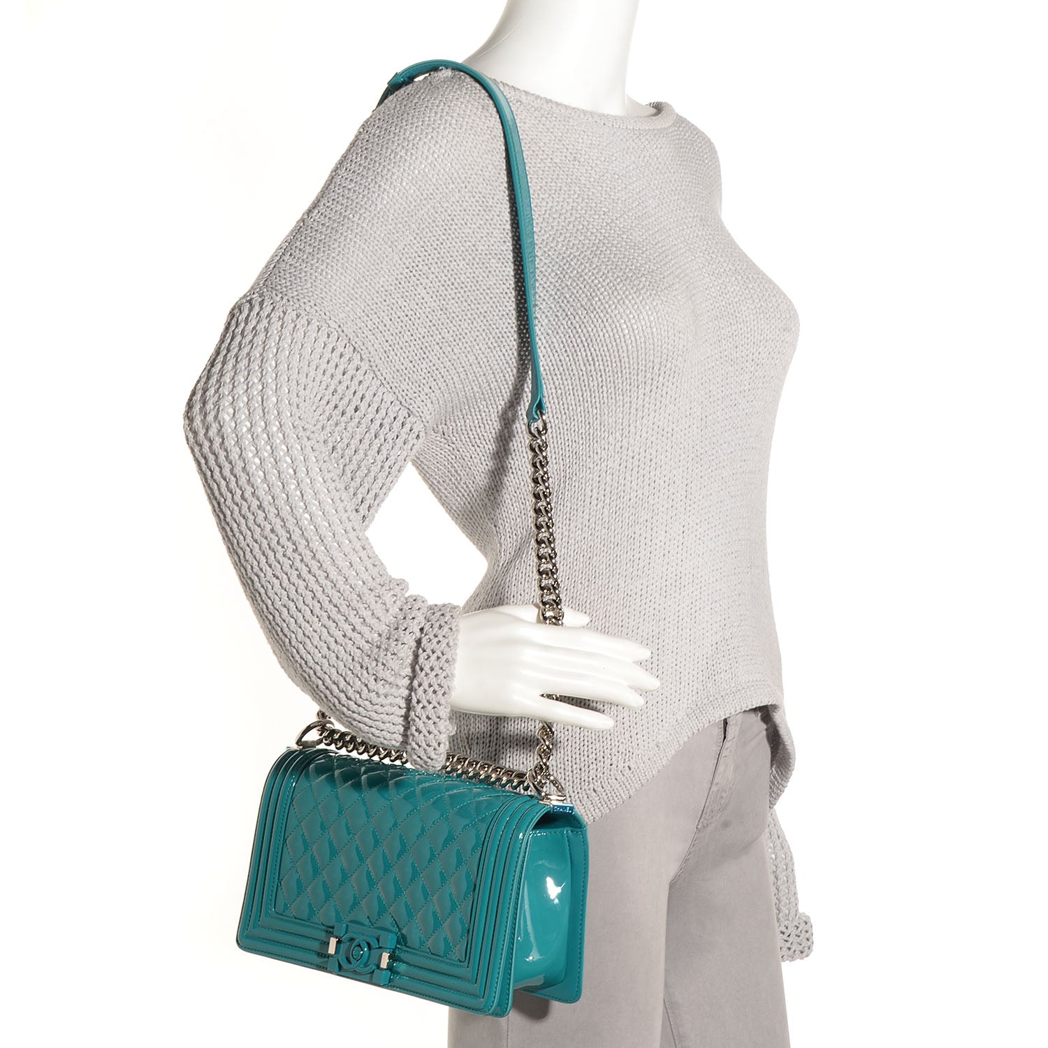 Chanel Patent Leather Medium Boy Flap Plexiglass Turquoise 2 of 8