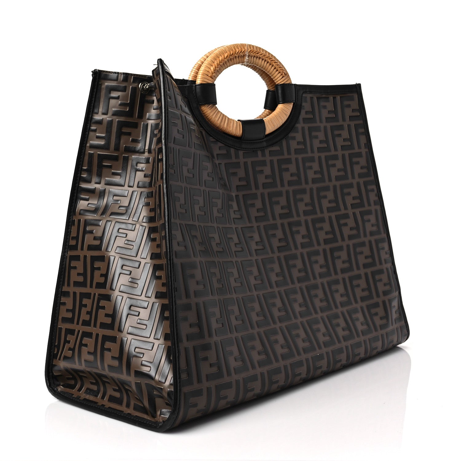 Fendi Vitello Century Wicker Bi-Color FF 1974 Embossed Large Runaway Shopper Tote Maya Black 2 of 6