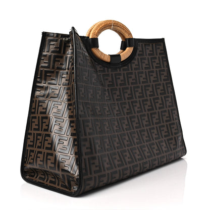 Fendi Vitello Century Wicker Bi-Color FF 1974 Embossed Large Runaway Shopper Tote Maya Black 2 of 6