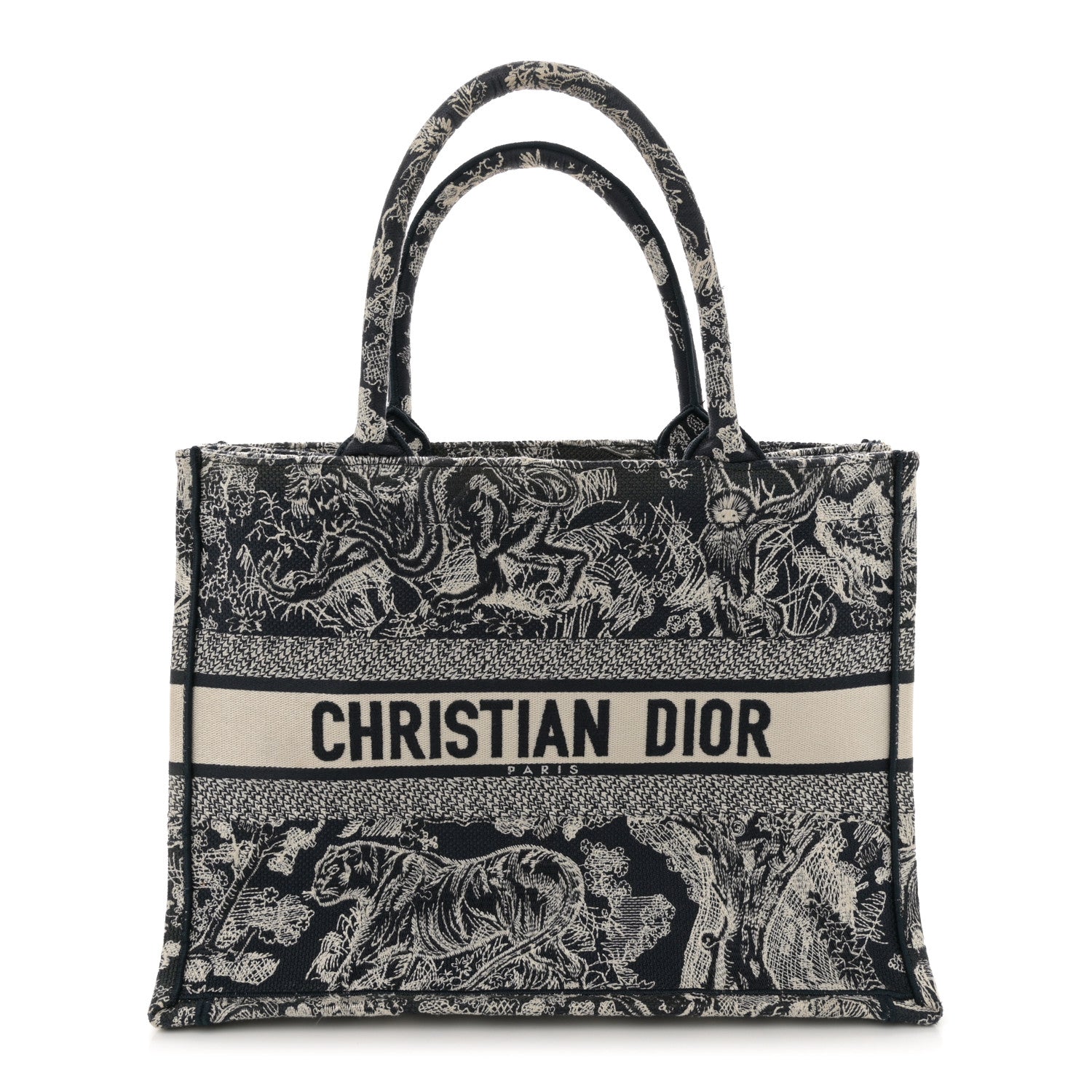 Christian Dior Canvas Embroidered Medium Toile De Jouy Reverse Book Tote Blue 1 of 12