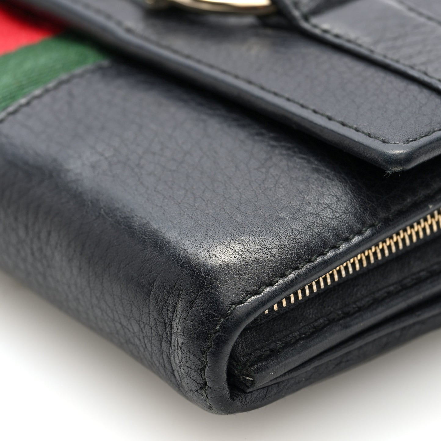 Calfskin Web Horsebit Chain Clutch Wallet Black