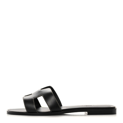 Hermes Box Calfskin Oran Sandals 38.5 Black 1 of 9