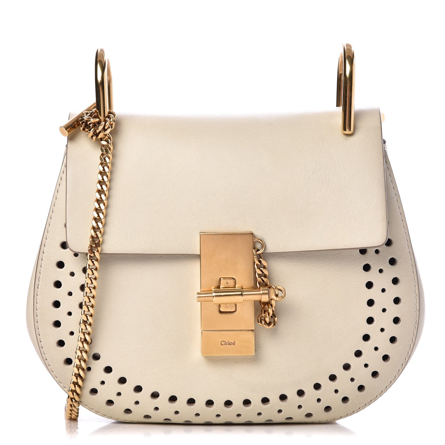 Chloe Calfskin Perforated Mini Drew Shoulder Bag White 1 of 13