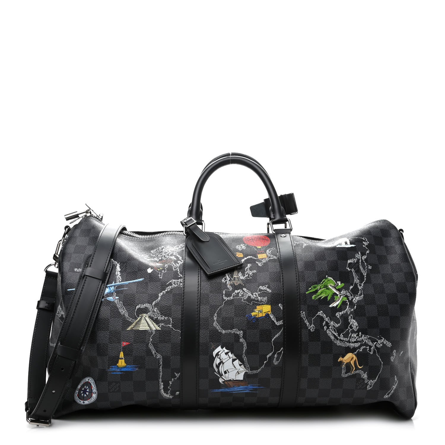 Louis Vuitton Damier Graphite World Map Keepall Bandouliere 50 1 of 7