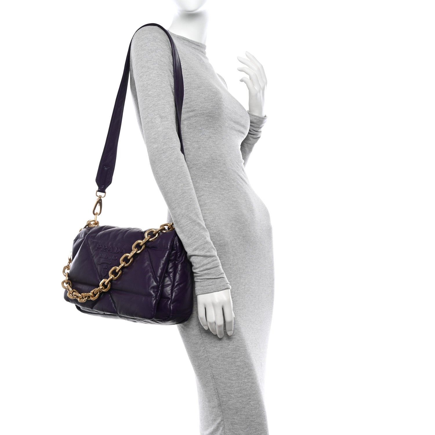 Prada Nappa Soft Padded Logo Embossed Triangle Quilted Shoulder Bag Viola 2 of 12