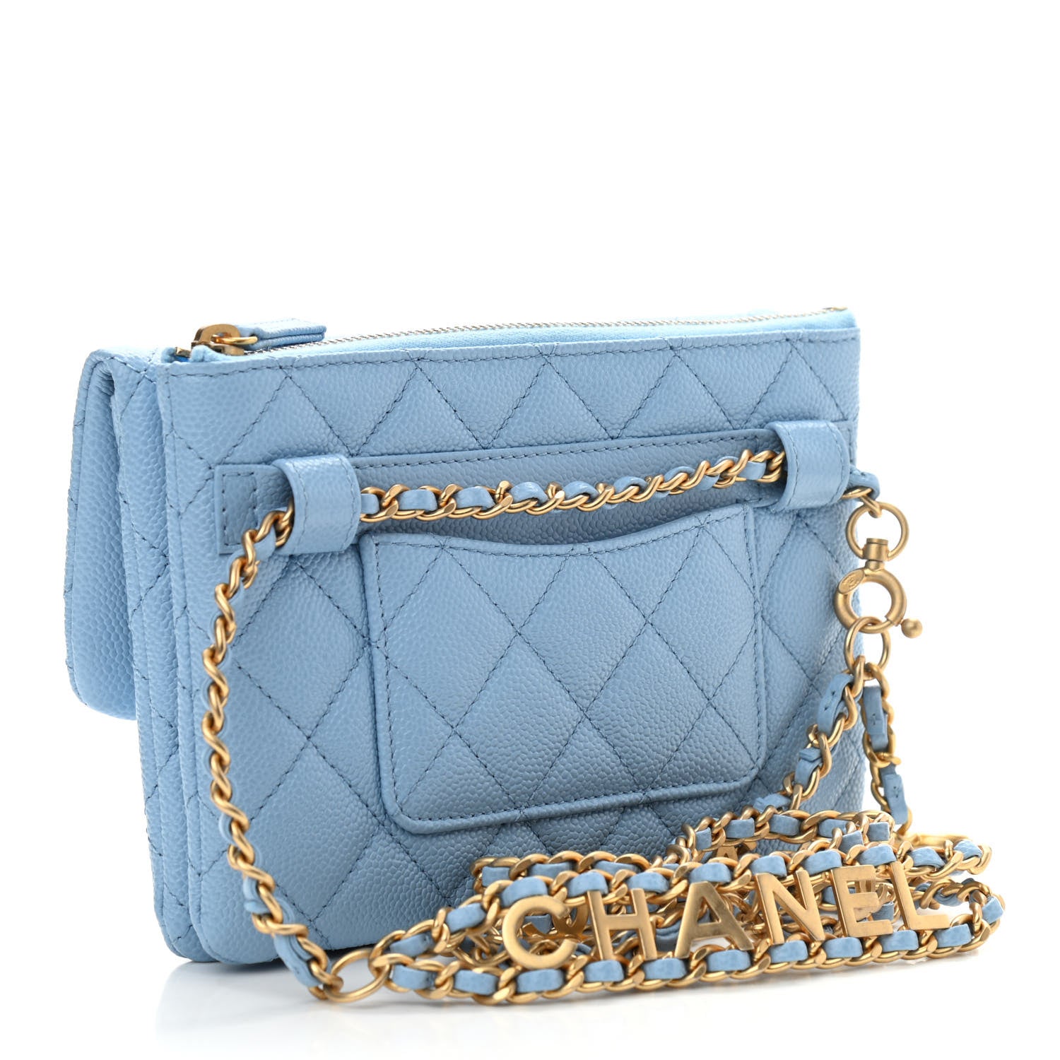 Chanel Shiny Caviar Pick Me Up Flap Belt Bag Light Blue 3 of 12