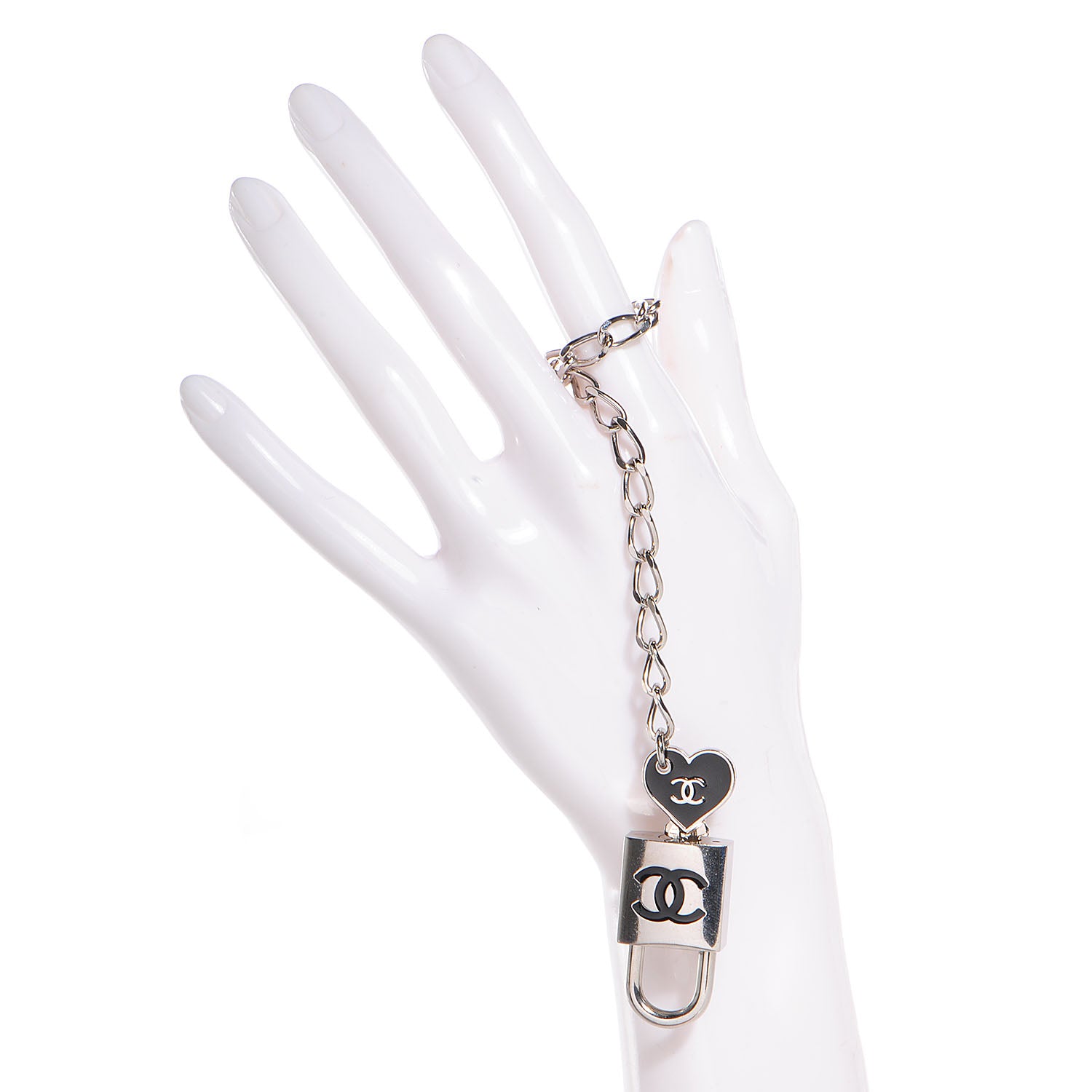 Chanel Padlock and Key Bag Charm Silver Black 2 of 6