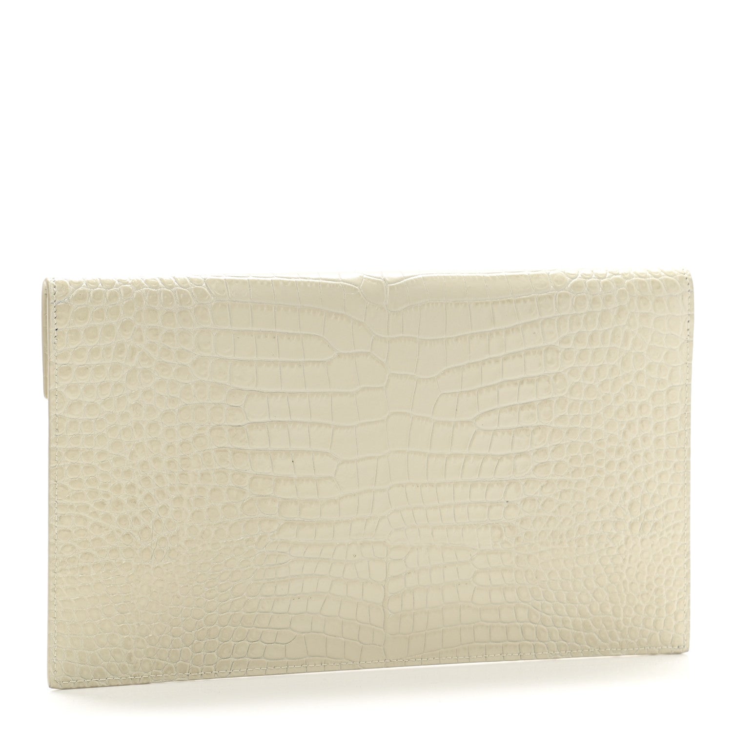 Saint Laurent Calfskin Crocodile Embossed Uptown Monogram Pouch Crema Soft 3 of 9