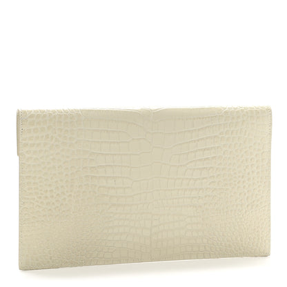 Saint Laurent Calfskin Crocodile Embossed Uptown Monogram Pouch Crema Soft 3 of 9