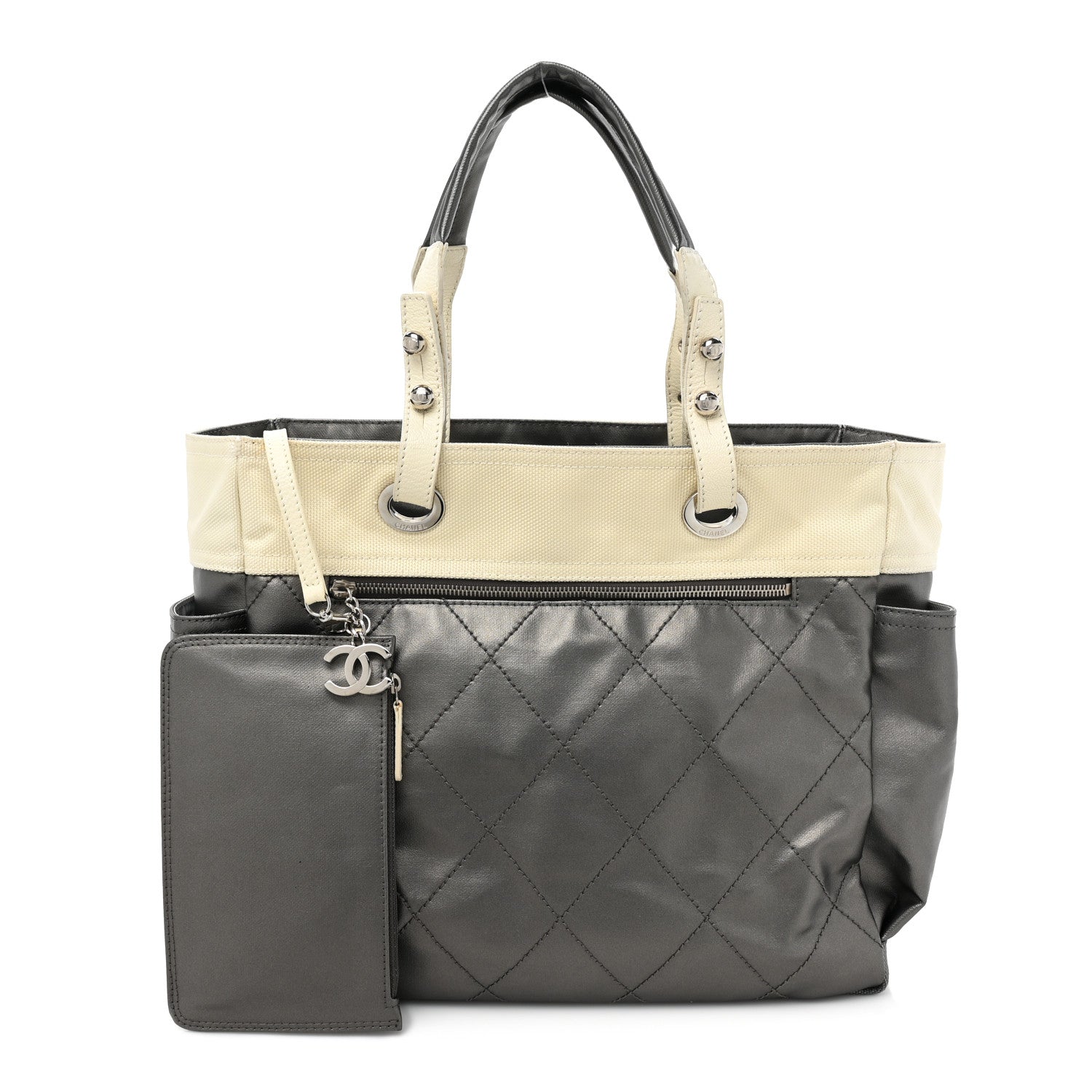 Chanel Coated Canvas Quilted Large Paris Biarritz Tote Silver 3 of 16