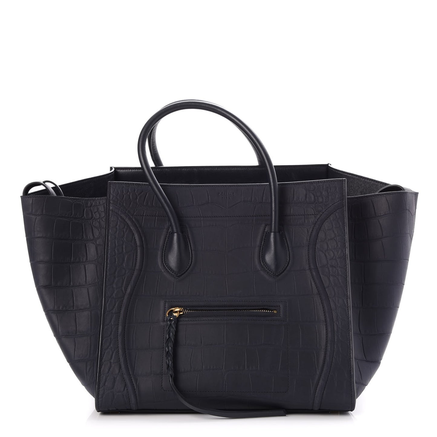 Crocodile Embossed Calfskin Medium Phantom Luggage Navy Blue