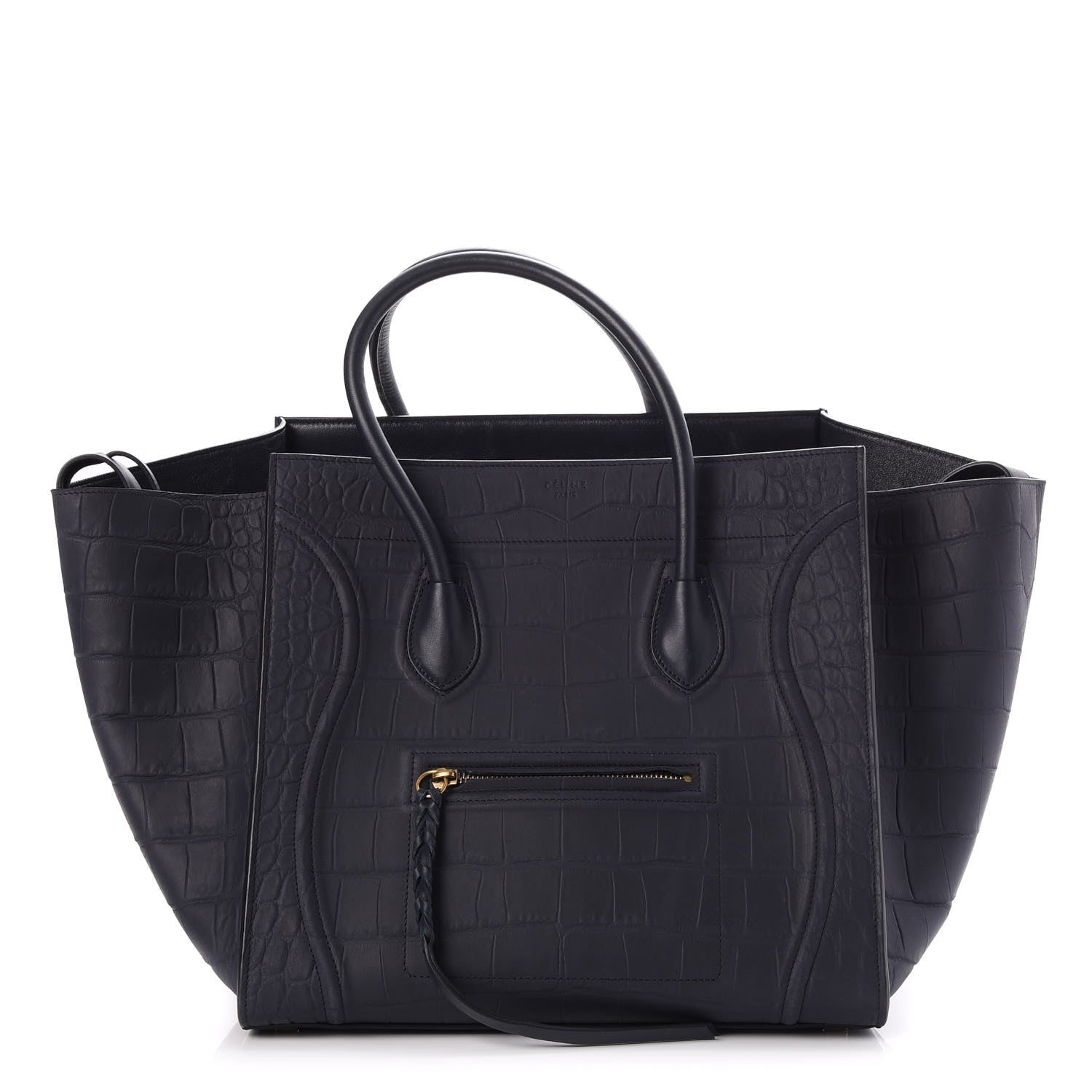 Celine Crocodile Embossed Calfskin Medium Phantom Luggage Navy Blue 1 of 7