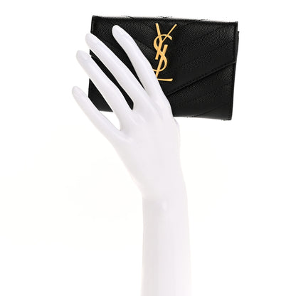 Saint Laurent Grain De Poudre Matelasse Chevron Small Monogram Envelope Wallet Black 2 of 8