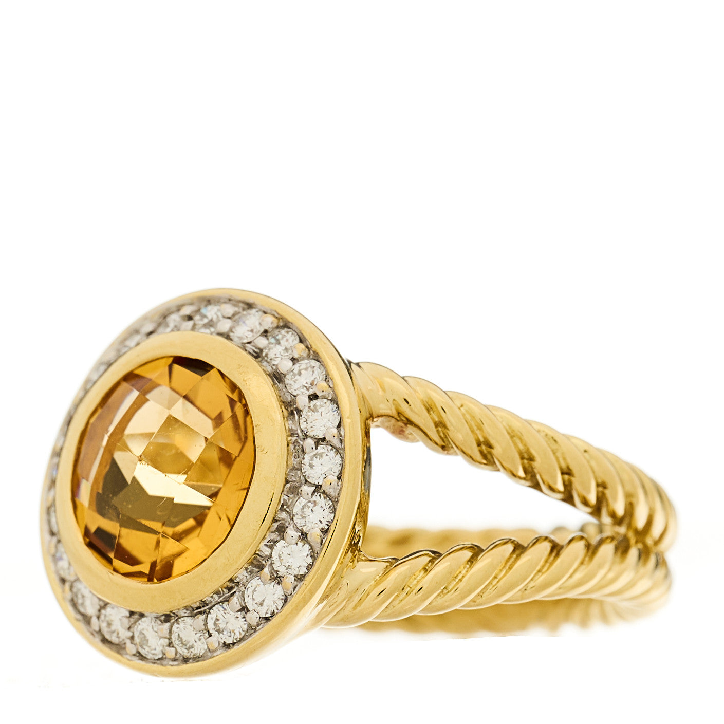18K Yellow Gold Diamond Citrine 8mm Petite Cerise Ring 49 5