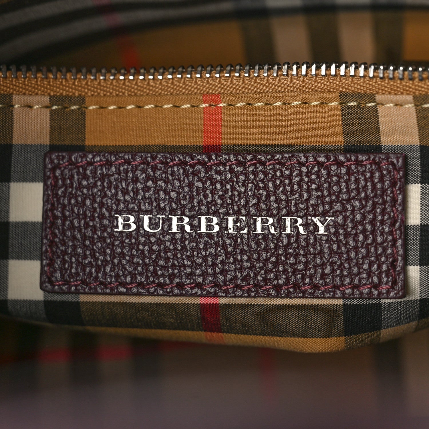 Burberry Derby Calfskin House Check Small Banner Tote Mahogany Red 5 of 9