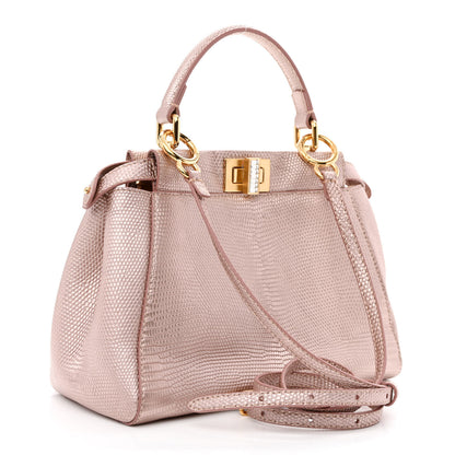 Fendi Lizard Mini Peekaboo Iconic Satchel Pink 3 of 10