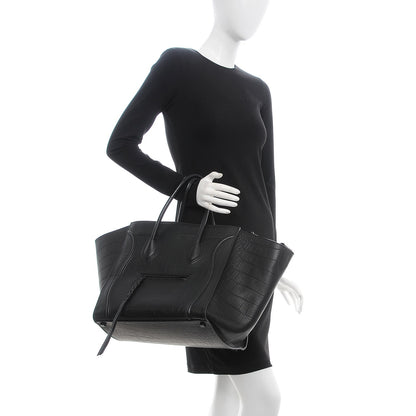 Celine Crocodile Embossed Calfskin Large Phantom Luggage Black 2 of 8