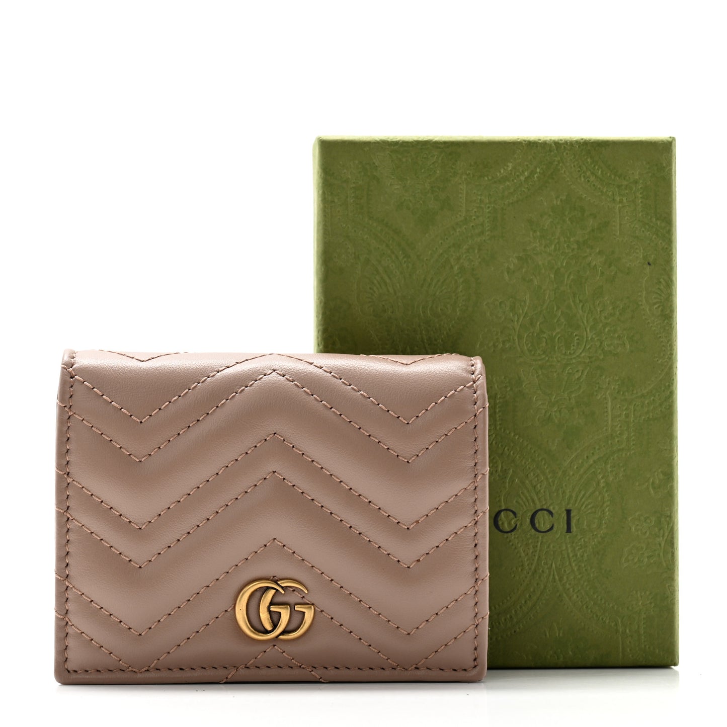 Calfskin Matelasse GG Marmont Card Case Wallet Porcelain Rose