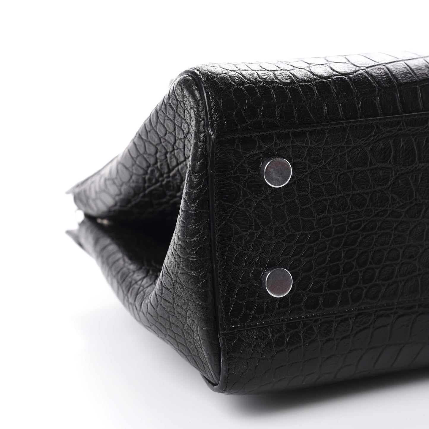 Calfskin Crocodile Embossed Medium Cabas Rive Gauche Black