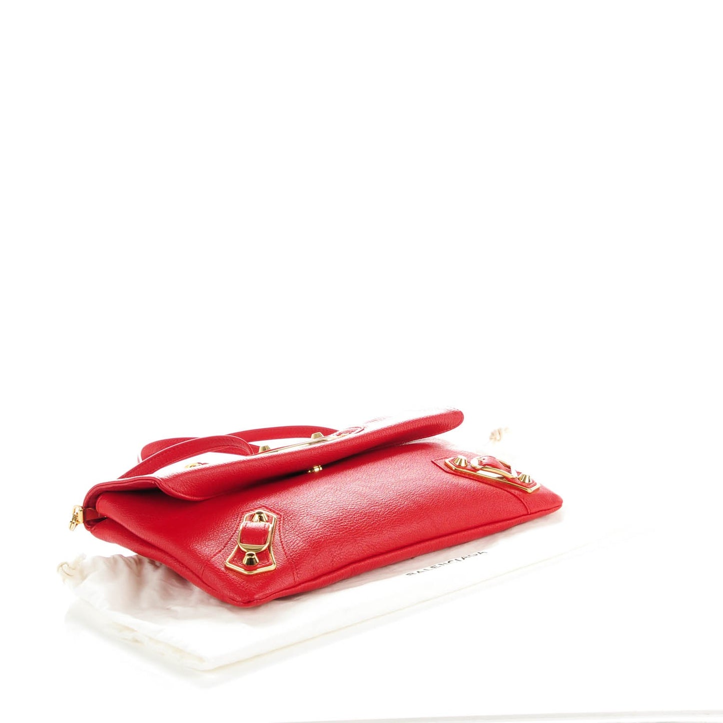 Chevre Gold Metallic Edge Hardware Envelope Clutch Rouge Grenade
