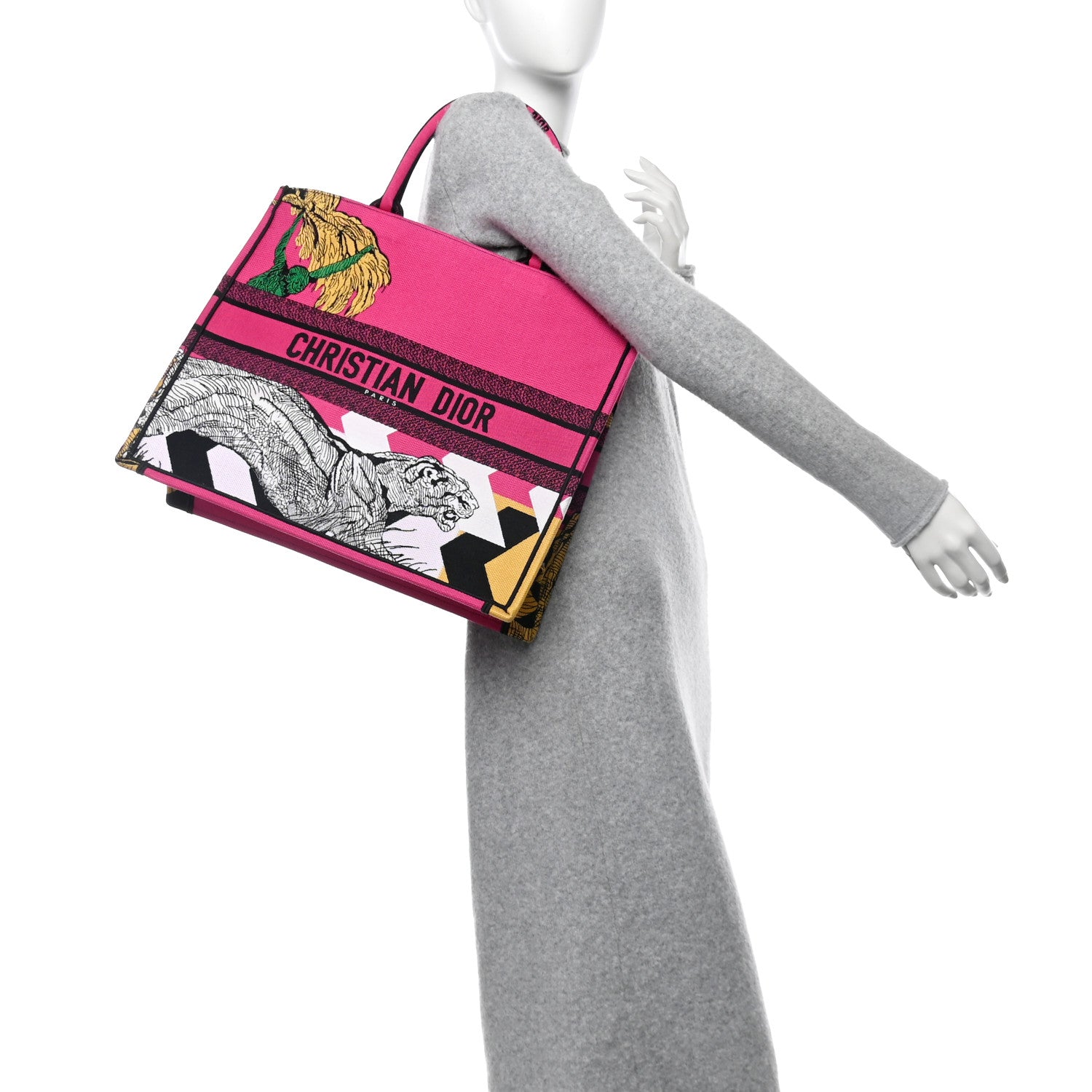 Christian Dior Canvas Embroidered Large Jungle Pop Book Tote Fuchsia Multicolor 2 of 13