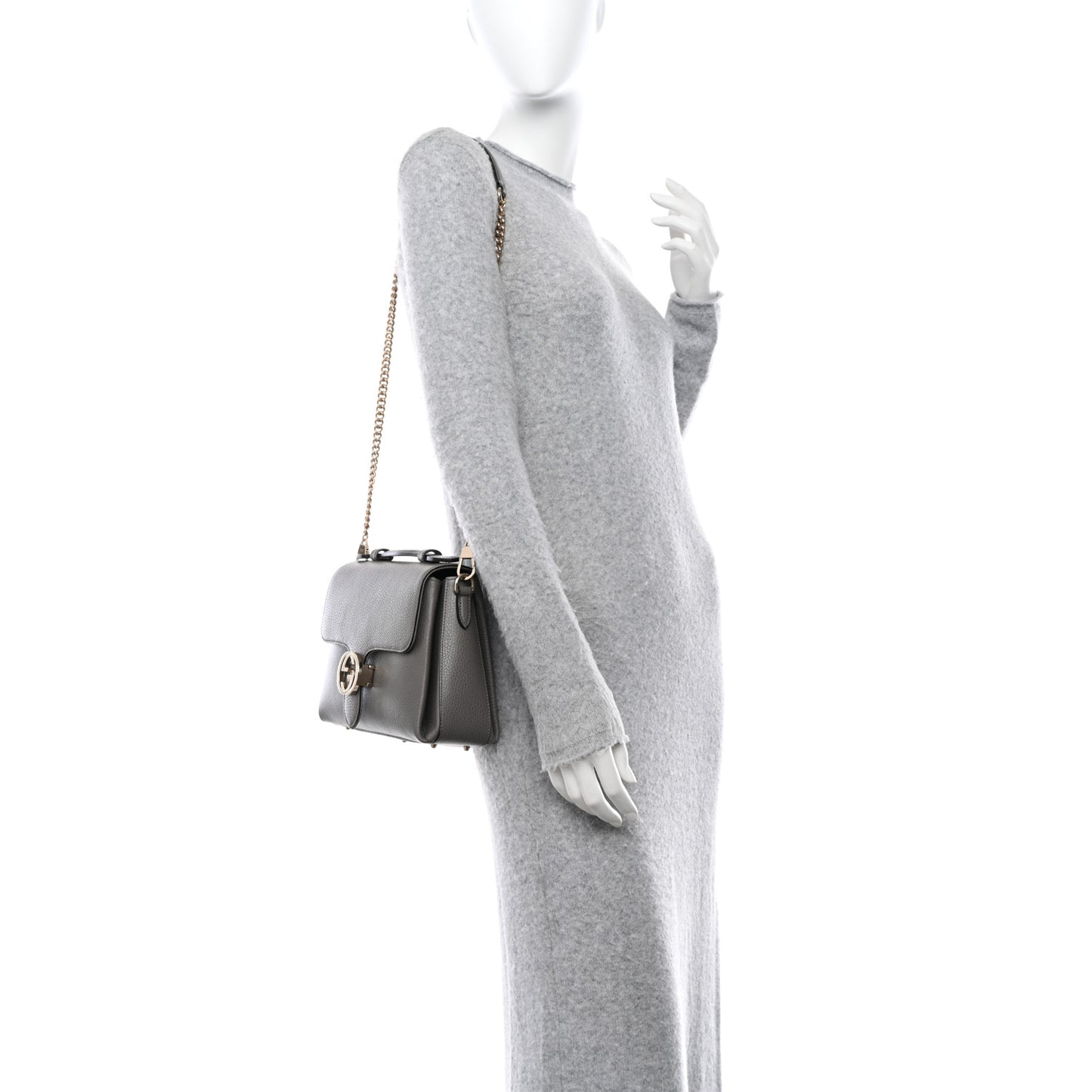 Dollar Calfskin Interlocking G Top Handle Shoulder Bag Loess