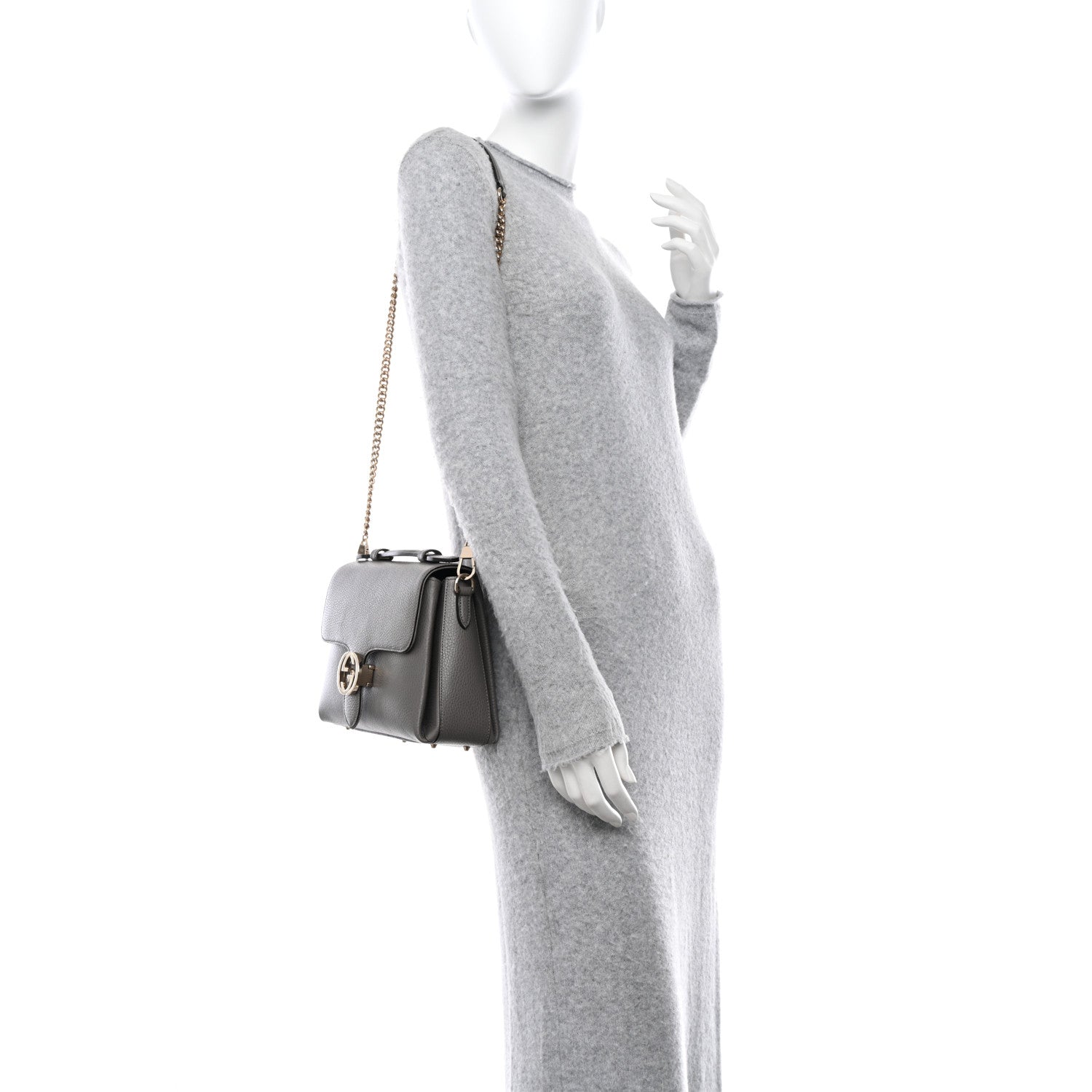 Gucci Dollar Calfskin Interlocking G Top Handle Shoulder Bag Loess 2 of 10